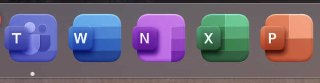 Teams, Word, OneNote, Excel, and PowerPoint alternative icons in dock.