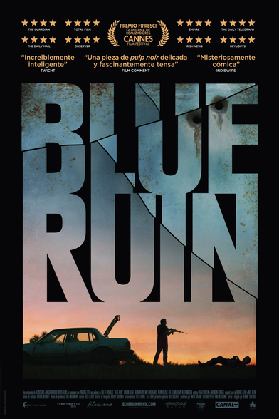 "Blue ruin" di Jeremy Saulnier, 90 minuti, 2014.

- Dwight Evans è un senzatetto che vive di espedienti nel Maryland. Dorme nella sua vecchia Pontiac blu, si lava nei bagni delle case vuote, rovista nei cassonetti della spazzatura in cerca di cibo.
Nel momento in cui scopre che l'assassino dei suoi genitori sta per tornare in libertà, decide di mettere in atto un'irrazionale vendetta. - da themoviedb.org.

L'immagine è un poster del film Blue Ruin. Il titolo BLUE RUIN appare in grandi lettere con una texture arrugginita e rovinata. Dietro il titolo, c'è la sagoma di una persona che tiene un fucile, accanto a un'auto con il bagagliaio aperto. Lo sfondo mostra un tramonto o un'alba, creando un'atmosfera drammatica e intensa.
Il poster include recensioni e valutazioni da diverse fonti, tra cui The Guardian, Total Film, The Daily Mail, Observer, Empire, The Daily Telegraph, Irish News e HeyUGuys. Viene anche menzionato il riconoscimento del film al Festival di Cannes, con il premio FIPRESCI.
Alcune descrizioni del film riportate sul poster includono:
-"Incredibilmente intelligente" (Twitch)
-"Una pezzo di pulp noir delicato e affascinantemente teso" (Film Comment)
-"Misteriosamente comica" (Indiewire)

In fondo, il poster mostra i nomi delle società di produzione e altri crediti legati al film.

Descrizione generata con AI.