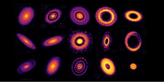 This image shows the 15 brightest protoplanetary disks (ordered in 5 columns and 3 rows) in Ophiuchus (as observed by the ODISEA project and DSHARP), in which one can observe the presence of rings and grooves of different sizes that indicate the presence of bodies in formation. Credit: Orcajo, S. et al. (2025)