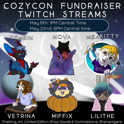 advert with artist avatars and shows dates for May 6th 1pm central, and may 22nd, 8pm central.