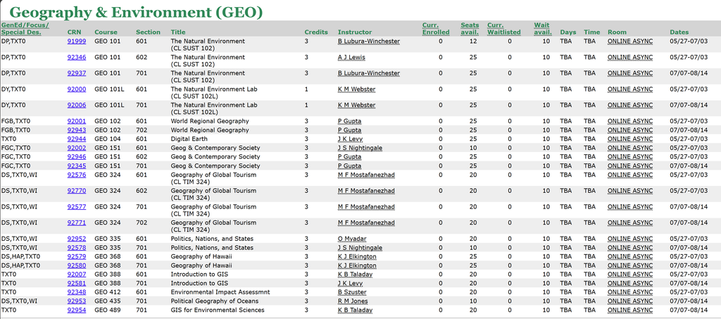 2025 Summer Course Offerings UHM GEO
