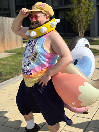 Me, wearing nine inflatable tails at once as well as an inflatable spiked collar (dynamic pose)