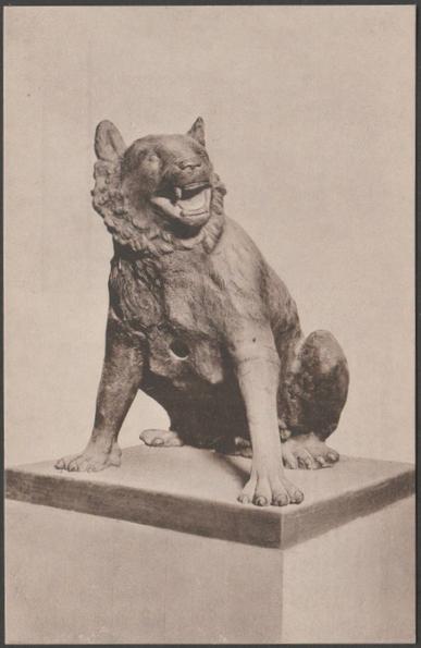 Printed sepia postcard showing a view of the Byzantine Wolf in Aachen Cathedral in Germany.

Published by Adolf Busch, Aachen, No 17 19308, 1917.

Postally unused.

Excellent condition, with minimal corner bumps.