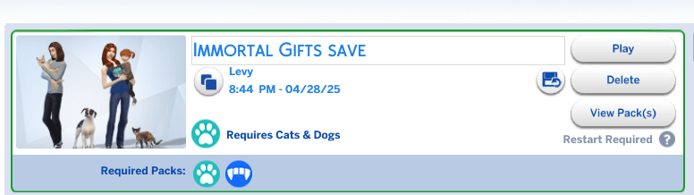 Sims 4 load save screen saying that you're missing required packs.