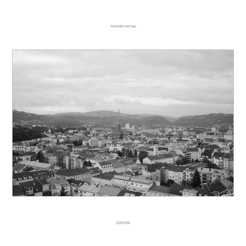 View of Linz city centre from the Wissensturm tower.