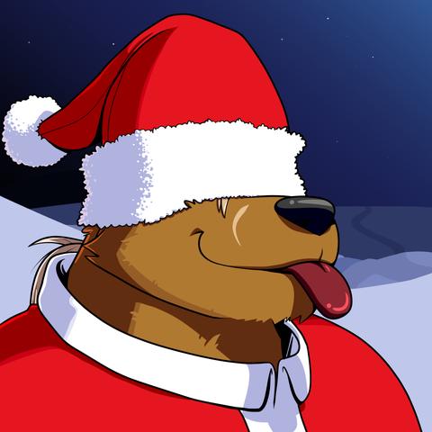 Digital drawing of my fursona blepping in a Xmas cloth