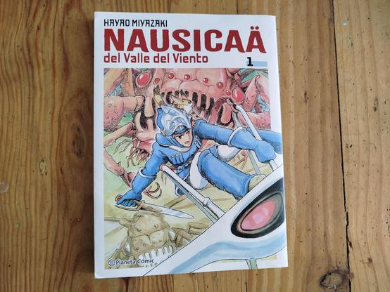 Egurrezko mahai gainean manga liburu bat, kolorezko portadarekin.

Hayro Miyazaki

NAUSICAÄ del Valle del Viento 1

Irudian Nausicaä hegan aparatu baten gainean, zomorro erraldoi batek jarraitzen duela.