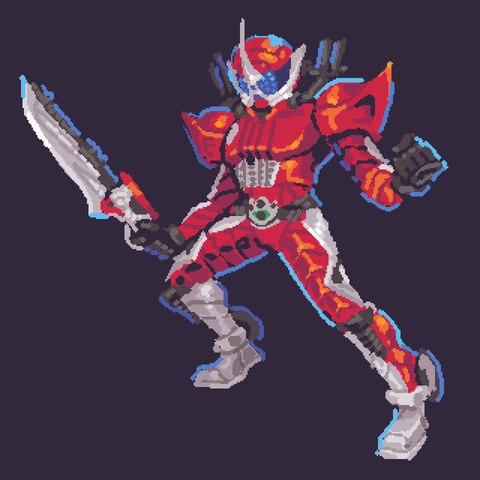 A sketch of Kamen Rider Accel from Kamen Rider W.