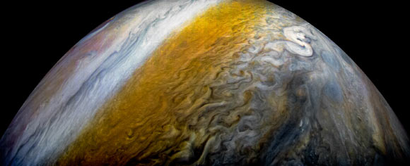 This image of Jupiter was taken by Juno on December 16 and then processed by citizen scientist Kevin Gill. Image credit: NASA / JPL-Caltech / SwRI / MSSS / Kevin M. Gill.