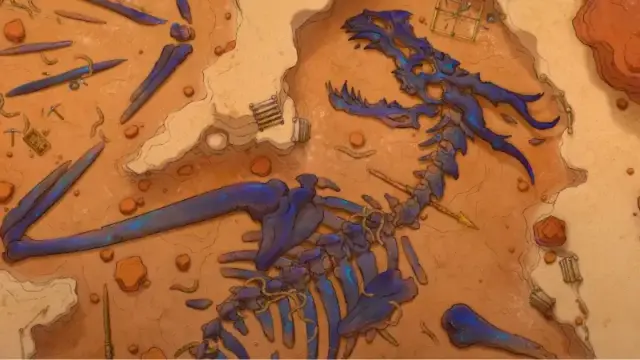 A dragon skeleton featured in Czepeku's archeology map pack on D&D Beyond.