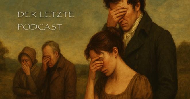 Sinnbildliche Gemäldedarstellung von Menschen, die sich schämen und schuldig fühlen. Sie halten sich ihre Hände vors Gesicht. Coverbild von "Der Letzte Podcast" Folge 510.