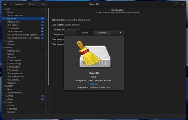 BleachBit 5.0 system cleaning utility