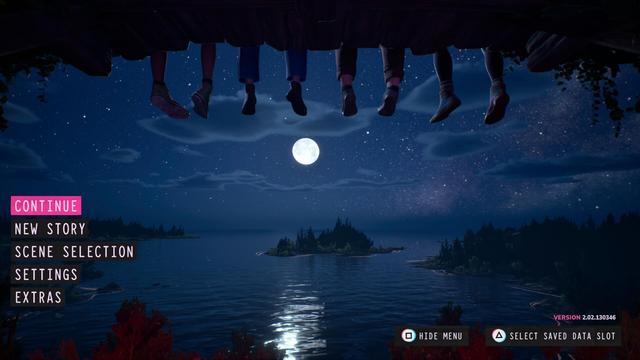 Screenshot of the start screen of "Lost Records: Bloom & Rage. 
The image depicts a serene nighttime scene with a full moon illuminating a calm body of water. The sky is filled with stars, creating a tranquil atmosphere. In the foreground, the silhouettes of several people's legs hang over the edge of a structure, suggesting they are sitting or lounging. The water reflects the moonlight, enhancing the peaceful ambiance. The background features a small island with trees, adding depth to the scene. The image includes a menu overlay with options such as "CONTINUE," "NEW STORY," "SCENE SELECTION," "SETTINGS," and "EXTRAS," indicating it is a video game interface. The version number "2.02.130346" is displayed in the bottom right corner, along with buttons for "HIDE MENU" and "SELECT SAVED DATA SLOT."

Provided by @altbot, generated privately and locally using Ovis2-8B
Slightly edited by Pixy

🌱 Energy used: 0.204 Wh