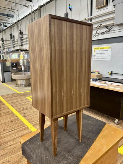 The back of the cabinet showing off the slip matched walnut veneer