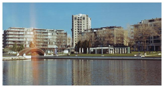 The cityscape of Aveiro taken with a 1920s KW Patent Etui 9x12 folding camera using an Rollex 5A roll film back loaded with Lomography ISO 100 colour film.