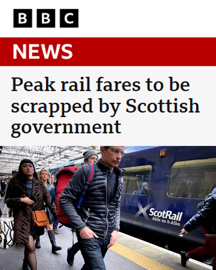BBC News. Peak rail fares to be scrapped by Scottish government.