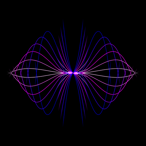 Blue, purple and magenta curves over black background, two symmetry axes.