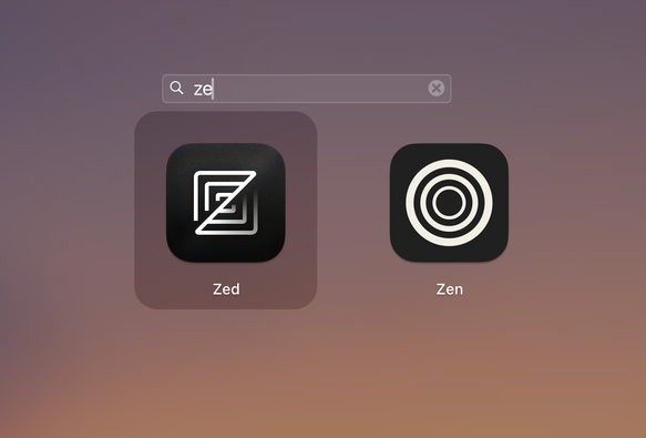 Icons of Zed and Zen. Both use a black background and white lines. Zen has white circles while zed uses white strike-through rectangles that form kind of a "z".