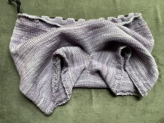 knitted purple shorts inner legs view, no reinforced panel but added stitches to hide gaps in stitches