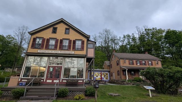 Outside view of two of the buildings on the Women's Studio Workshop campus, an arts non-profit in the Hudson Valley of New York that hosts art residencies and workshops for the local community.