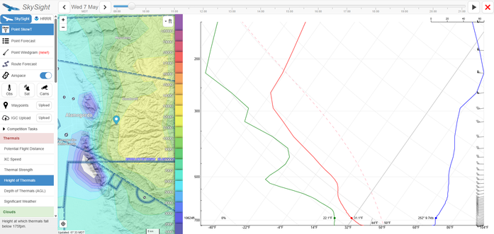 Note the Skew-T trace for this location. Winds are fairly light in the convective zone, but above that the winds increase. (But wind direction does not change.)

Humidity hits a maximum just above the convective layer, which is where the cap clouds form.

https://en.wikipedia.org/wiki/Skew-T_log-P_diagram