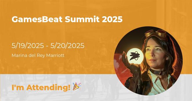 Nicole Lazzaro holding a white sphere with a black rabbit jumping through a hoop. The logo from her game Follow the White Rabbit Tales. With text saying I'm Attending GamesBeat Summit 2025 5/19-5/20/2025
Marina del Rey Marriott.