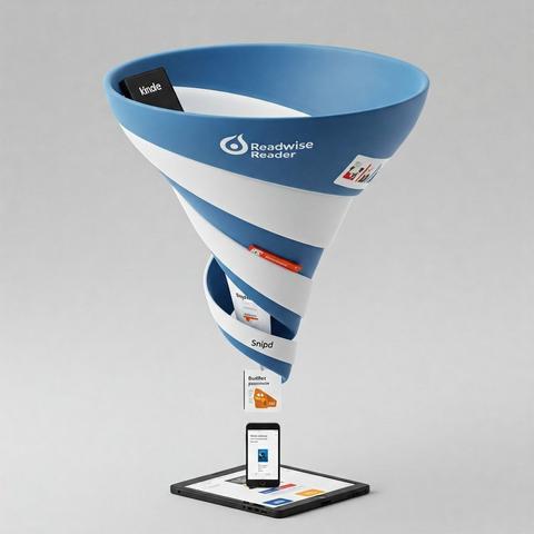 An AI generated image to represent the concept of my Personal Knowledge Management stack acting as a funnel which helps me to turn information into knowledge.
