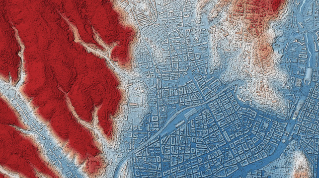 Simulation de modèle numérique de surface (MNS) CO3D sur la ville de Nice. © CNES, 2024