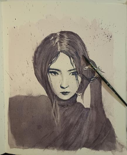 Ragazza orientale dipinta con acquerelli.