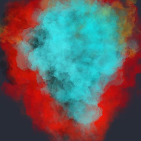 colored smoke, red, yellow, light blue