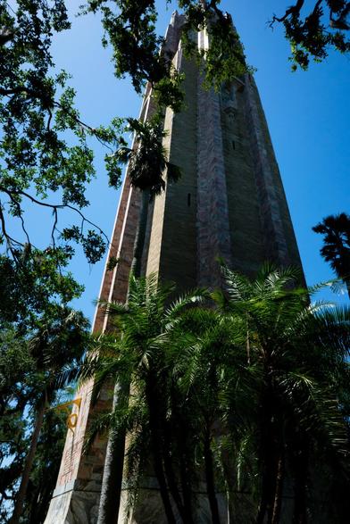 Bok Tower in Lake Wales, FL during a garden festival midday in the spring time. The structure was created by Edward Bok, an author from the Netherlands who wanted to create a bird sanctuary in FL.