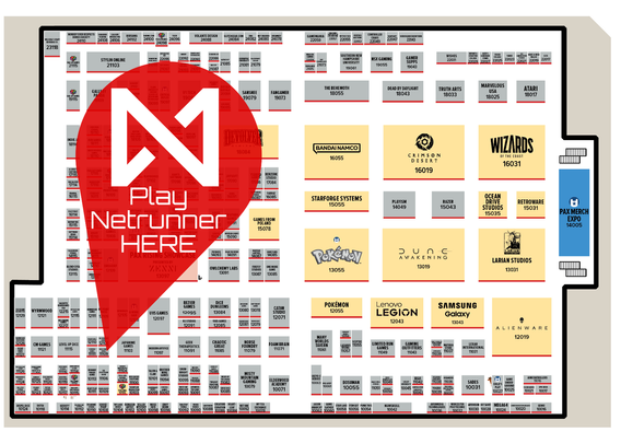 Map of the PAX East 2025 show floor showing hte location of the NSG booth.