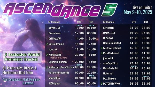 Ascendance 5 flyer with DJ set times