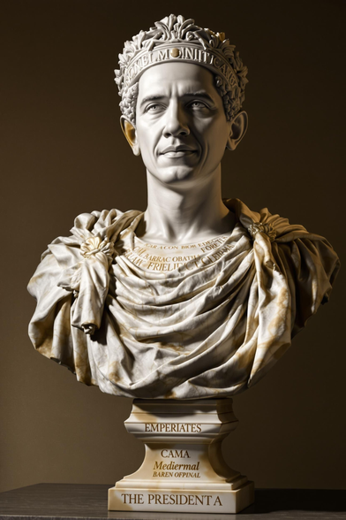 Bad AI image of Obama as a Roman bust, "El Presidente"