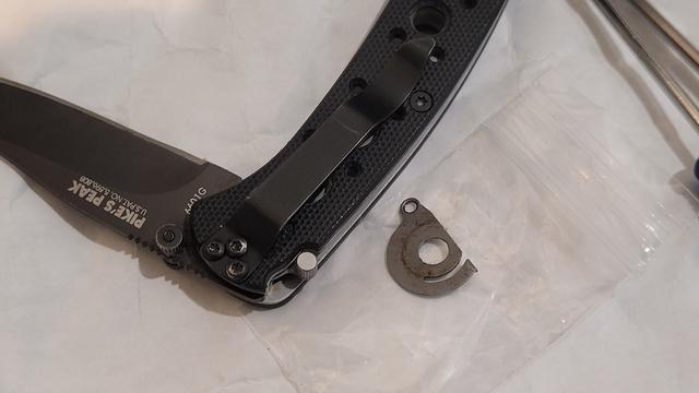 CRKT knife with a broken part removed