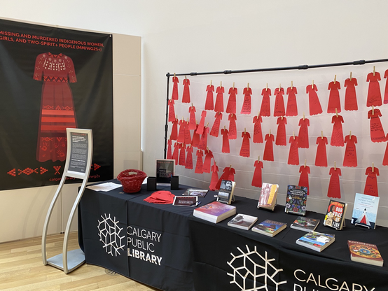 Grateful to Sarah Buffalo at the Calgary Public Library for telling me about this display and honoured to be a speaker. #RedDressDay