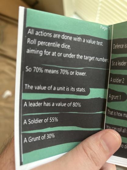 Some random text from the inside of the wargame pamphlet zine thing