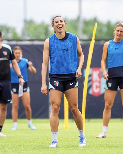 DiBernardo laughing during training