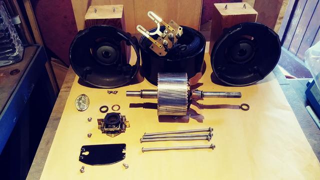 A collection of refurbished parts of a 1/4 horse power induction motor