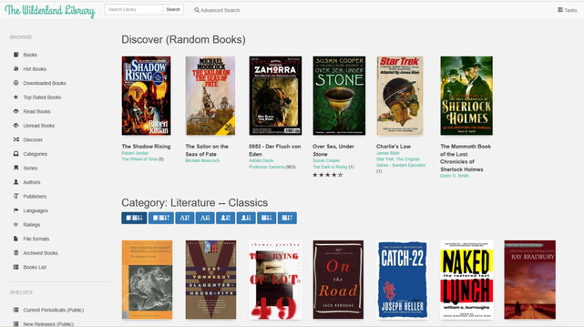 view of calibre web showing various ebooks