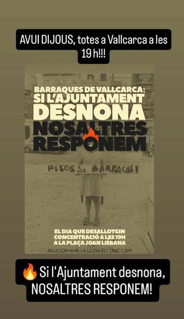 Convocatoria contra desnonament barraques de Vallcarca