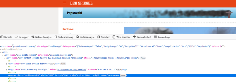 Screenshot des Browsers mit Markup in den Firefox DevTools