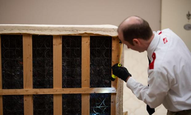 Un especialista limpia una cama infectada de chinches (The Washington Post via Getty Images)