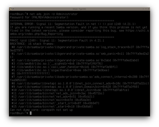 "net ads join" segfault on OpenIndiana