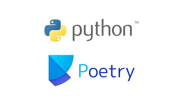 The Python logo and the Poetry logo on a white background.