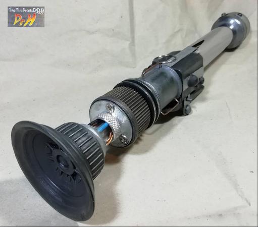 Close up of the top end of the lightsabre prop.