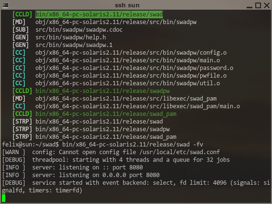 First attempt running swad on OpenIndiana