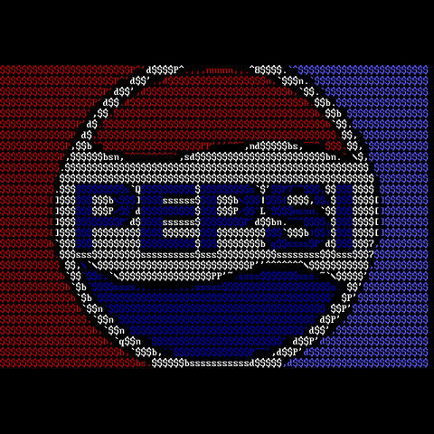 Front and centre is a white circle, its upper portion overlaid with a red whale-shaped splotch, its lower portion with a blue one, like a yin-yang symbol.  Across the middle is written in blue letters PEPSI.  Behind the circle, to the left is red and to the right is light blue.