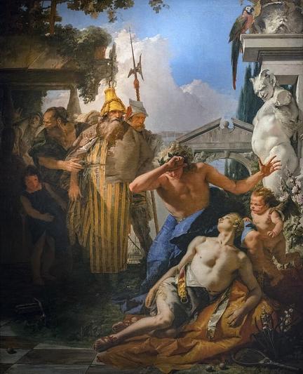 "The Death of Hyacinth," a painting by Giovanni Battista Tiepolo. A weeping Apollo stands over Hyacinth's corpse.