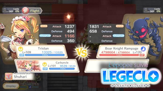 Tristan lance la compétence "Shuhari" pour pousser le Boar Knight Rampage.

En bas à droite, le logo Legeclo avec le sous-titre "L'épopée suivie".